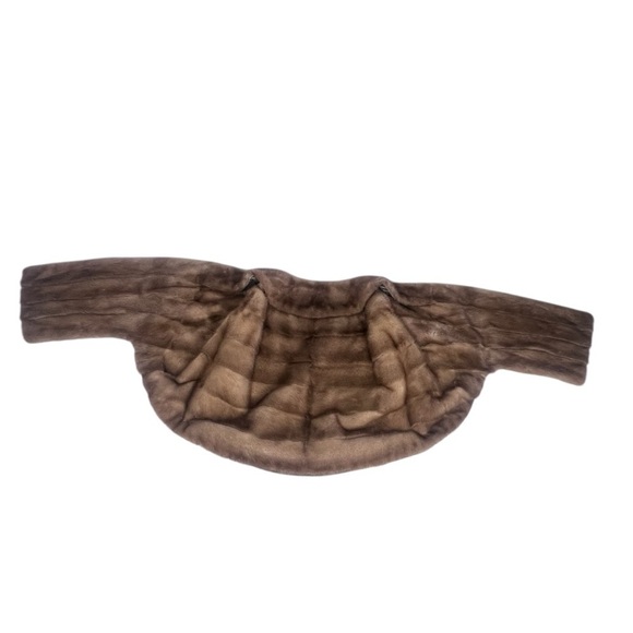 VTG Brown Mink Fur Stole Wrap Shawl Cape With Pockets Women's OS - Picture 10 of 16